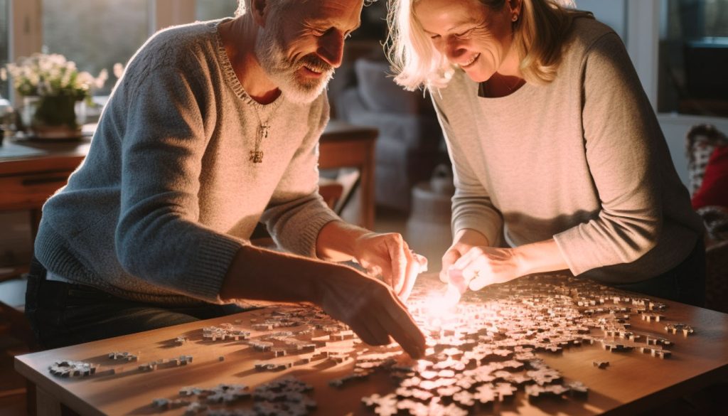 Elderly Man and Woman Playing With Table Games