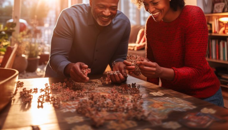 Older Couple With Puzzles Pieces