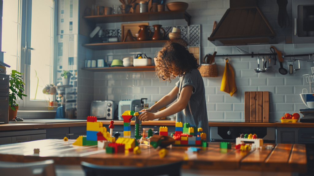 Adult playing with legos